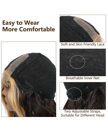 Long Wavy Black Highlighted Synthetic Lace Wig 28inch | Heat Resistant Curly Wavy Blonde Streaks | Side Part Natural Color - Buy Online on GoSupps.com