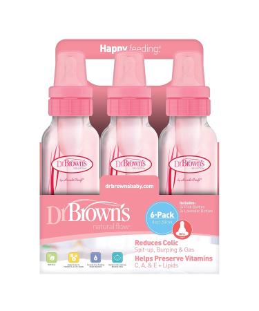 Dr. Brown's Girls' 6-Pack 8 oz. Bottles - 3 Lavender, 3 Pink - Natural Flow Design - Buy Online on GoSupps.com