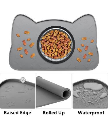 IYYI Cat Food Mat - Silicone Dog Bowl Mat for Food and Water - Waterproof Non Slip Pet Feeding Mat - Raised Edge Dog Food Tray - Gray+M - Buy Online on GoSupps.com