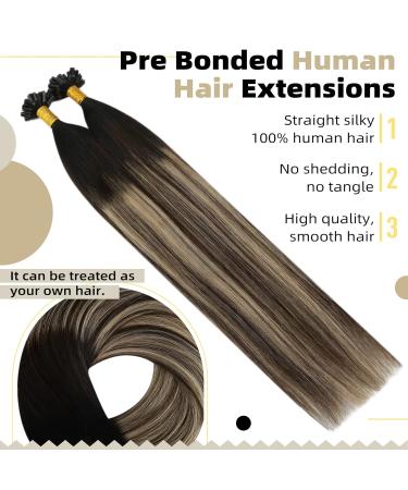 UGEAT Balayage Bonding Extensions | Real Human Hair U Tip Extensions | 45 cm | #1B/4/27 - Black & Dark Brown Options for Glamorous Looks - Buy Online on GoSupps.com