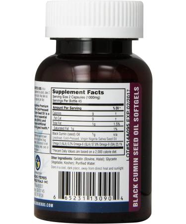 Amazing Herbs Premium Black Seed Oil Capsules - 90ct, 500mg - Cold Pressed Nigella Sativa for Digestive Health, Immune Support & Brain Function - Gluten Free, Non GMO - Buy Online on GoSupps.com