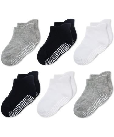 CozyWay Baby Non-Slip Baby Socks Toddler Socks With Grippers Ankle Style 1-3 Years Black White Gray 6 Pairs