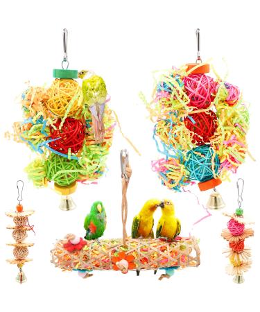 Bac-kitchen Parrot cage Toys Bird Swing Toys Parrot Shredder Toy Shred Foraging Hanging Cage Toy Wood Beads Bells Wooden Hammock Hanging Toys for Budgie Lovebirds Conures Parakeet 5 Pack