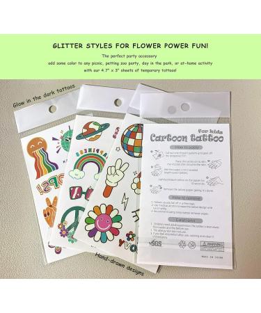 Groovy 70s Glow in the Dark Temporary Tattoos - Flower Power & Hippie Stickers for Girls' Birthday Party - Buy Online on GoSupps.com