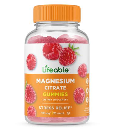 Lifeable Magnesium Citrate - Great Tasting Natural Flavor Gummy Supplement - Gluten Free Vegetarian GMO-Free Chewable, for Sleep, Calm, Memory, Stress Relief Support - for Adult Men Women - 90 Gummies