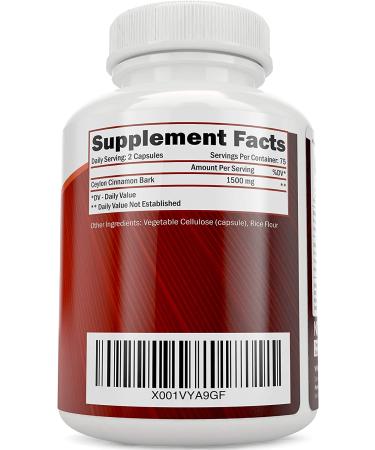 1500mg Ceylon Cinnamon Capsules - 150 Vegetarian Capsules - True Sri Lanka Ceylon Cinnamon Supplement for Vegan - 75 Day Supply - Buy Online on GoSupps.com