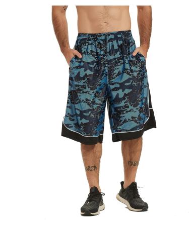 HQUEC Men's Long Basketball Shorts X-Large | Quick Dry Athletic Gym Shorts with Pockets - Brightblue/C1 - Buy Online on GoSupps.com