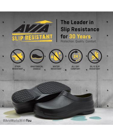 Avia Flame Slip Resistant Clogs for Women - Black, Size 8 | Slip On Work Shoes for Food Service, Garden, Nursing | Non-Slip - Buy Online on GoSupps.com