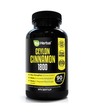 BE HERBAL Organic Ceylon Cinnamon Capsules 1800mg Extra Strength 1800mg - Promotes Healthy Blood Sugar Levels Anti-Inflammatory for Joint Pain Relief Heart Health Supplement Pills 90 Capsules