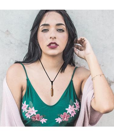 YATOJUZI Tiger Eye Healing Crystal Necklace - Hexagonal Pointed Pendant, Adjustable Rope - Natural Gemstone Reiki Quartz Jewelry for Women and Men - Buy Online on GoSupps.com