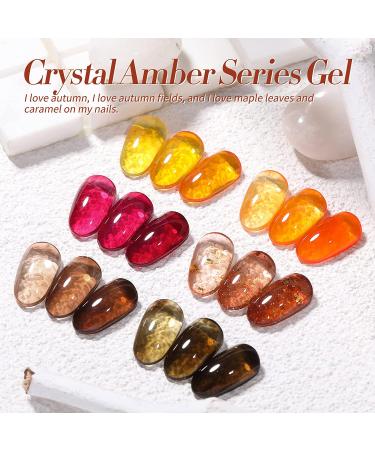 BORN PRETTY Jelly Gel Nail Polish Set - Fall/Winter Collection | Translucent Sheer Clear Gel Polish in Red, Coral, Burnt Orange, Grey, Amber, Brown | 6 Colors Gift Set for Manicure - Crystal Amber - Buy Online on GoSupps.com