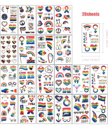 Pride Temporary Tattoos 20 Sheets 160PCS LGBT Gay Lesbian Waterproof Rainbow Pride Tattoos Stickers Decoration for Pride Parades Party Supplies - Buy Online on GoSupps.com