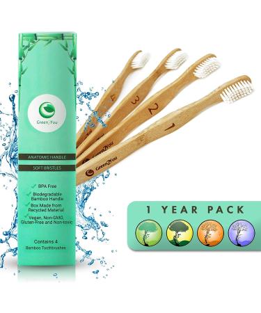 Green2You Set of 4 Bamboo Toothbrushes - Eco-Friendly Oral Care Essentials - Buy Online on GoSupps.com