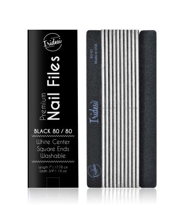 Professional Nail Files Black Washable Emery Boards 7 Inches Long Square End Serrated Edge 12 Fingernail Files Per Pack (80/80)