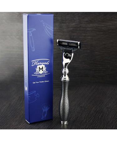 Haryali London 3 Blade Safety Razor Silver Antique Handmade Design on Handle for Beard and Mustache