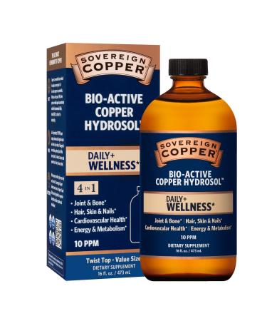 Sovereign Copper Bio-Active Copper Hydrosol, Daily+ 4-in-1 Wellness Supplement for Joint and Bone*, Hair, Skin and Nails*, Cardiovascular Health* and Energy and Metabolism Support*, 16oz 16 Fl Oz (Pack of 1)