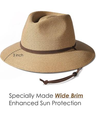 Women's UPF 50+ Khaki Straw Sun Hat with Wide Brim and Wind Lanyard for Summer - Medium-Large - Buy Online on GoSupps.com