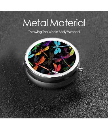 Cute Dragonfly Round Pill Box | 3 Compartment Mini Travel Medicine Organizer | Decorative Pocket Purse for Vitamins & Tablets - Buy Online on GoSupps.com