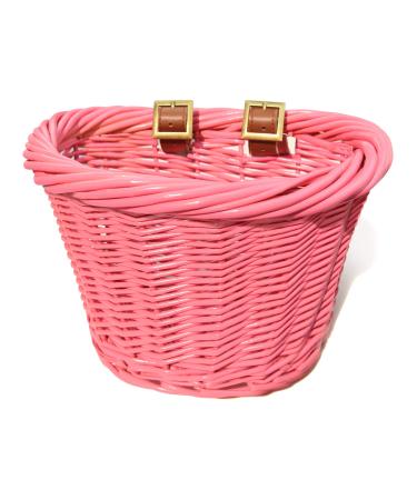 Colorbasket 01488 Junior Front Handlebar Wicker Bike Basket, Leather Straps Pink