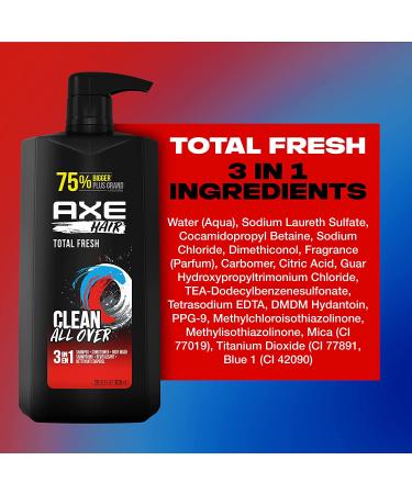 Axe 3-in-1 Body Wash, Shampoo, and Conditioner for Men - Total Fresh Scent, 28 oz (4 Pack) - Buy Online on GoSupps.com