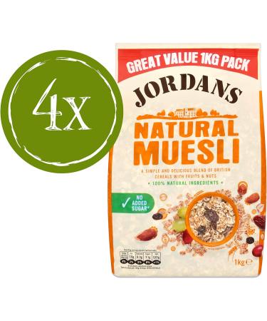 Jordans Natural Muesli | Breakfast Cereal | Vegetarian | High Fibre | 4 PACKS of 1 kg & Granola Raisin and Almond | Breakfast Cereal | High Fibre | 4 PACKS of 750 g Natural Muesli + Granola Raisin and Almond - Buy Online on GoSupps.com