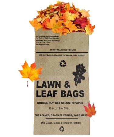 Lawn and Leaf Bags 30 Gallon - Pack of 10 - Tear Resistant Eco-Friendly Trash Bags for Wet/Dry Leaves, Grass Clippings, and Twigs - Brown Recyclable and Compostable Yard Bags - Biodegradable Bags