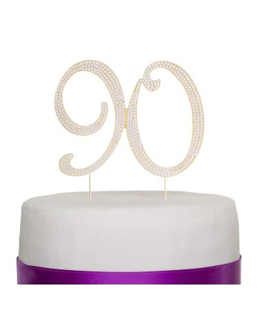 90 Cake Topper for 90th Birthday - Rhinestone Number Party Supplies & Decoration Ideas (Gold)
