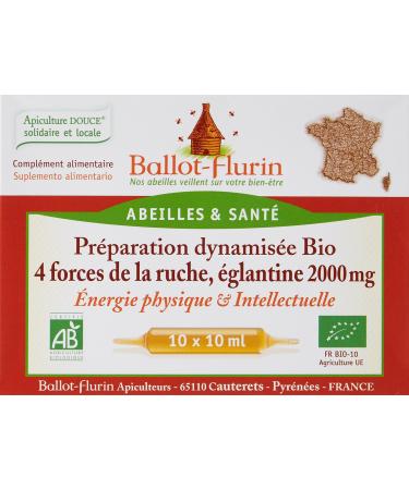 Ballot-Flurin - 4 Forces de la Ruche Bio Energized Preparation - Vitality Tonus Immunity - Honey Pollen Propolis & Royal French Jelly - Certified organic - Box of 10 ampoules