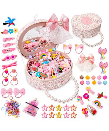 Hair Accessories for Girls Hair Clips Including Jewelry Box Hair Stuff Hair Barrettes Hair Ties Hair Bows Teen Girl Gift Toys for Girls Age 3-12