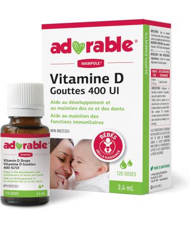 Wampole Adorable Vitamin D drops 400 IU Helps Develop & Maintain Strong Bones 3.4 ml (120 doses) - Buy Online on GoSupps.com