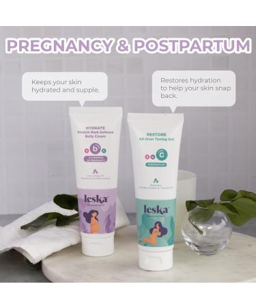 Leska Maternity Stages B & C Set | HYDRATE Belly Cream & RESTORE All-Over Toning Gel | Pregnant Moms Months 6-9 and Postpartum | Part of Complete 3-Part Maternity Skincare System (Set of 2 4oz each) 4-9+ Months Cream & Ge  - Buy Online on GoSupps.com