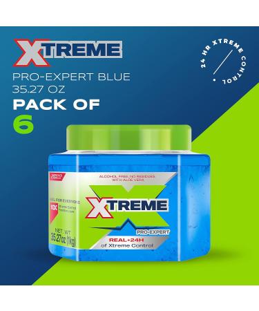 Xtreme Pro-Expert Blue Hair Gel 24-Hours Xtreme Control with Aloe Vera 35.27 oz Jar (Pack of 6) - Buy Online on GoSupps.com