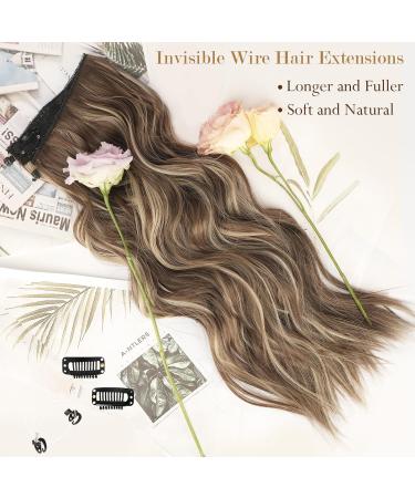 Buy Sofeiyan Invisible Wire Hair Extensions - 50cm Soft Lace Long Curly Brunette & Ash Blonde | Best Synthetic Hair Pieces for Women - Buy Online on GoSupps.com