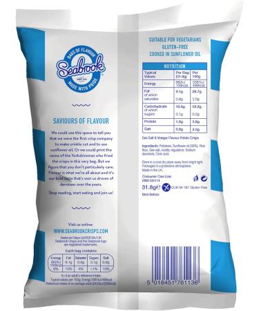 Seabrook Crinkle Cut Sea Salt & Vinegar Box: 32 Bags x 31.8g - Buy Online on GoSupps.com