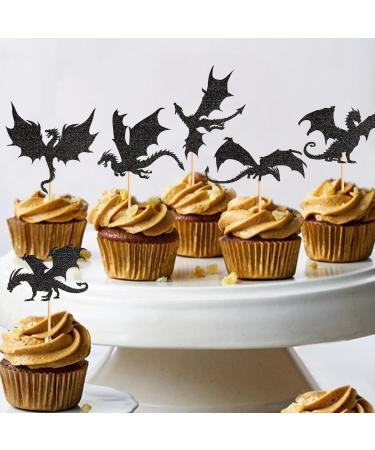 24 Pieces Dragon Theme Cupcake Toppers | Mythical Cake Decorations for Weddings & Parties | Realistic Torte Picks - Buy Online on GoSupps.com