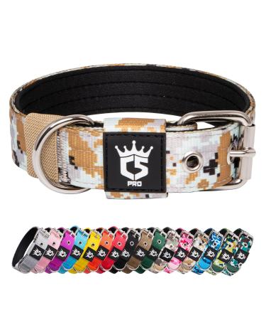 Tspro Tactical dog collar 3.3 cm wide dog collar military standard strong dog collar thick dog collar dog collar with stable metal buckle (Camo Khaki-S) S-neck size (adjustable 35.5cm-43cm) camouflage pattern Khaki