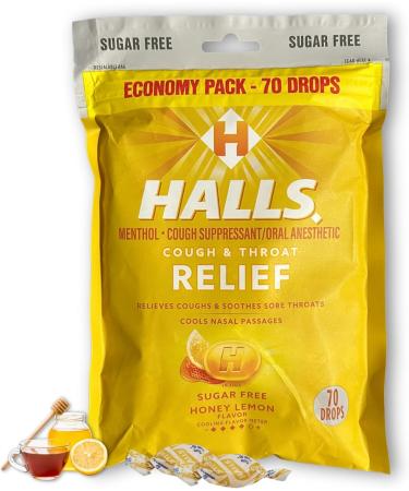 Halls Sugar Free Honey Lemon- Relief Cough Drops Economy Pack 70 Drops (1 Pack) Set with Fusion Shop Store Box (1) Small Yellow - Buy Online on GoSupps.com