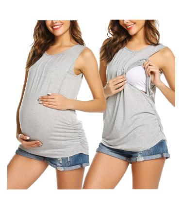 UNibelle Women's Maternity Nursing Top Breastfeeding Tank Top Tee Shirt Double Layer Sleeveless Pregnancy Shirt S-XXL L 1pcs_grey