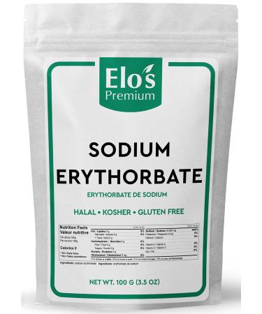 Sodium Erythorbate (100g) By Elo s Premium | Packaged In Canada| 100% Food Grade Antioxidant| Non-GMO Gluten Free and Keto | Antioxidant & Curing Agent for Meats Poultry Soda & More