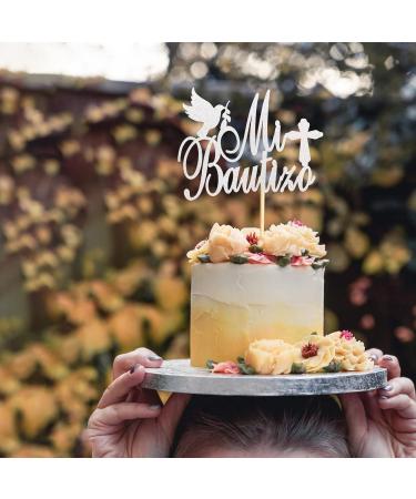 Arthsdite Spanish Mi Bautizo Cake Topper with Glitter Cross Religious God Bless Cake Toppers Picks Holy First Communion Baptism Theme Baby Shower 1st Birthday Party Decorations - Silver Glitter Silver Mi Bautizo Cake Topper - Buy Online on GoSupps.com