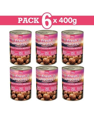 ARQUIVET Fresh Chicken Meatballs - Chicken Meatballs with Carrots and Peas - Pack of 6 units X 400g - Complete Food for All Types of Dog Breeds - Buy Online on GoSupps.com