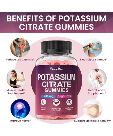 Soochic Potassium Citrate Gummies - 1200mg Chewable Potassium Supplement for Men & Women - Supports Leg Cramps & Muscle Health - Vegan Gluten Free Sugar Free - Raspberry Flavor (60 Count) - Buy Online on GoSupps.com