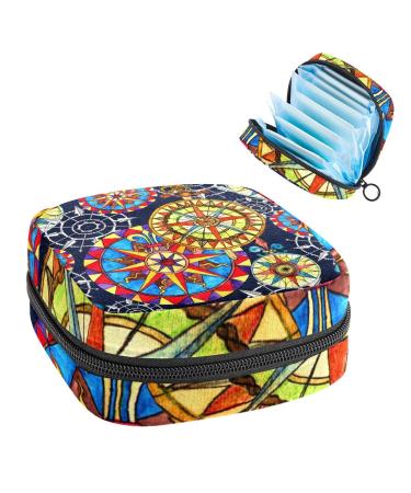 Compasses Watercolor Sanitary Napkin Storage Bag Feminine Menstrual Cup Pouches Nursing Pad Holder Tampon Bags Portable Period Bag for Women Teen Girls 1Pcs Multi-colored 2