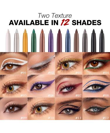 Bueffler Eyeliner Pencil Liquid Eyeliner 12 Colors SmudgeProof Eyeliner Gel Eyebrow Lip Liner Eye Makeup Supplies for Christmas Halloween - Buy Online on GoSupps.com