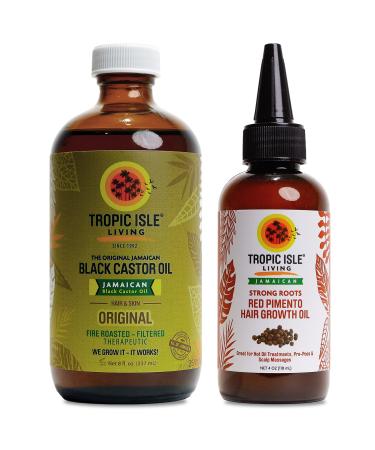 Tropic Isle Living Jamaican Black Castor Oil 8oz & Strong Roots Red Pimento Hair Growth Oil 4oz SET