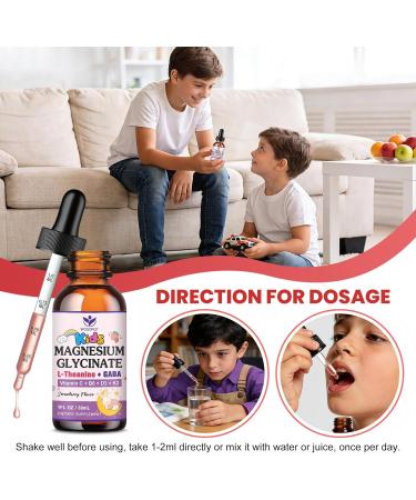 Magnesium Glycinate Drops for Kids - Relaxation & Cognition Support - 200mg Liquid Magnesium Glycinate Supplement with L-Theanine GABA B6 D3 K2 - Sugar Free Strawberry Flavor - 1 Fl Oz (2 Pack) - Buy Online on GoSupps.com