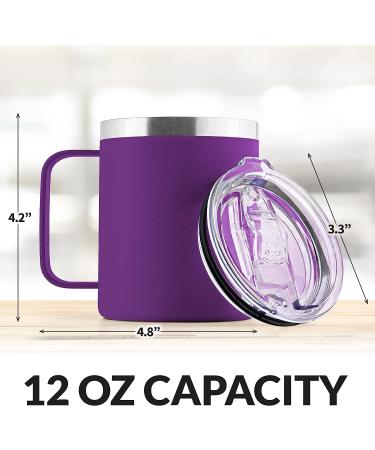 Zulay 12oz Insulated Coffee Mug - Stainless Steel Camping Tumbler with Lid & Handle | Double Wall Vacuum Insulated | Durable Duracoat | For Travel, Camping, Office & Outdoor Use - Purple - Buy Online on GoSupps.com