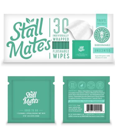 Stall Mates Wipes: Flushable, individually wrapped wipes for travel. Unscented with Vitamin-E & Aloe (30 on-the-go singles) 30 Count (Pack of 1)