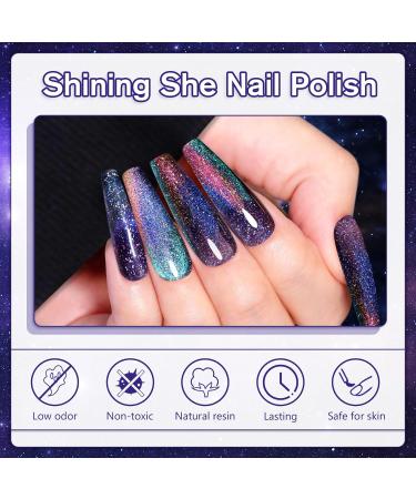 Shining She Cat Eye Gel Nail Polish 4 Colours Magnetic Gel Nail Polish with Magnet Soak-Off UV/LED Chameleon Holographic Cat Eye Gel Polish for Nail Art Salon DIY Home 8ML Cat Eyes - Buy Online on GoSupps.com