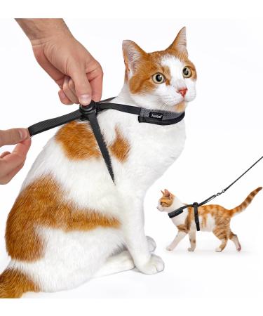 Furee dog harness with a push button for cats small dogs rabbits ferrets for walking not bulky open shoulders fully adjustable anti-flop over maximum mobility outbreak-proof for black / gray L